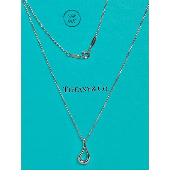 Retired Tiffany & Co Elsa Peretti Open Teardrop Pendant Necklace - Silver - Picture 2 of 16